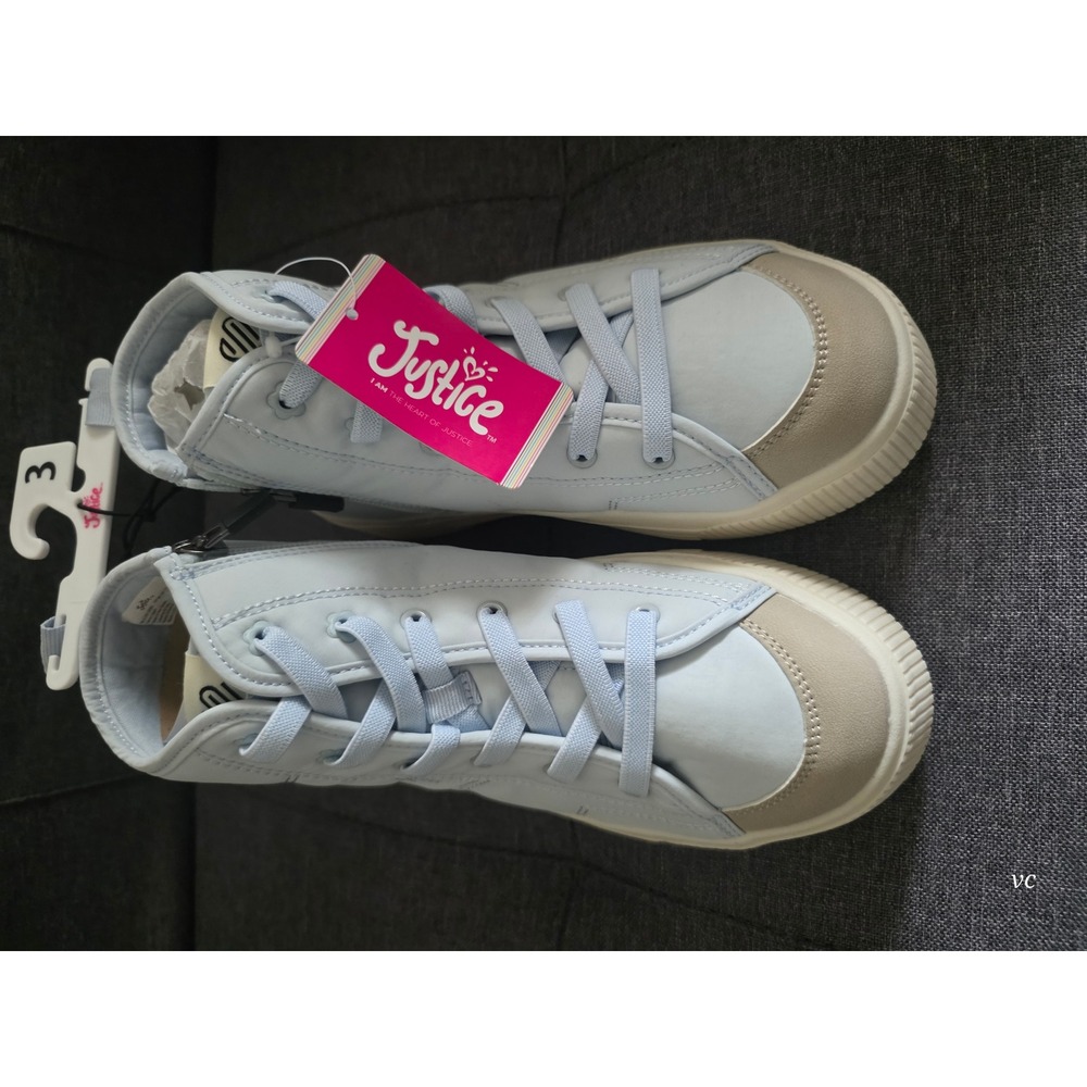 itle
NWT Justice Girls Light Blue High Top Sneakers Size 3 Side Zip - Picture 1 of 7
